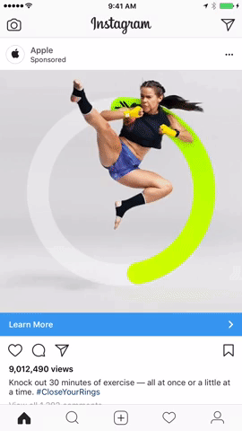 gif of woman in athletic gear kicking the air, apple promotion