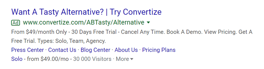 Paid ad for Convertize