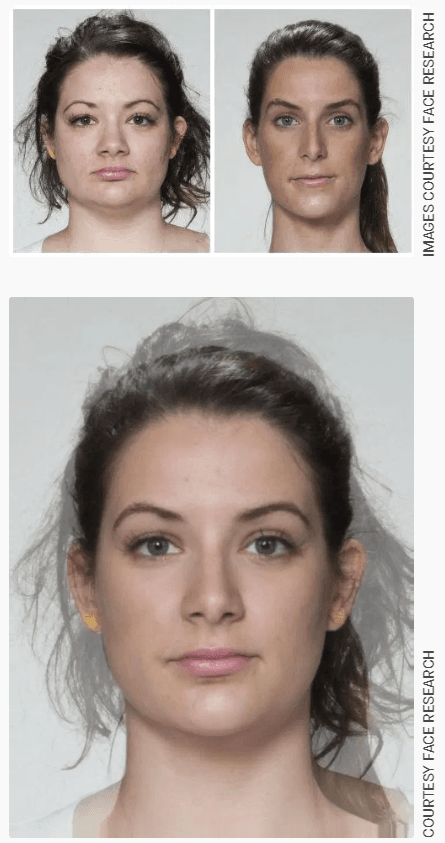 A set of photos illustrating the averageness of faces