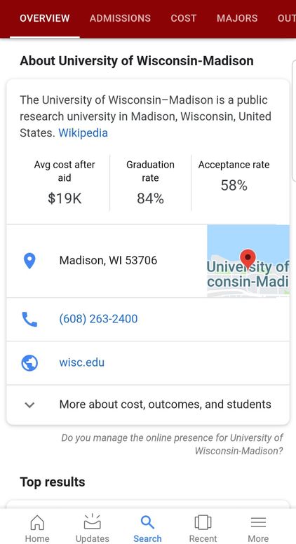 University of Wisconsin Featured Snippet
