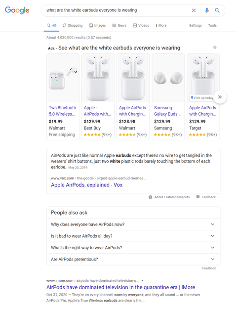 Airpods search on the SERP