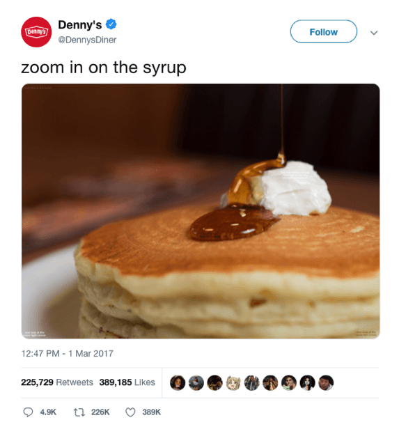 Denny's meme zoom in on the syrup