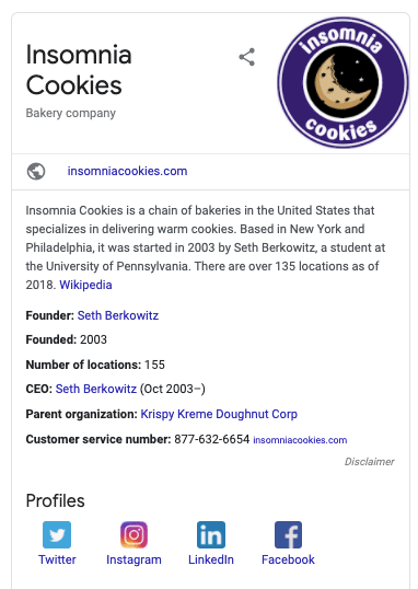 organization schema markup for insomnia cookies