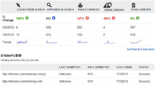 Bing Webmaster Tools Dashboard