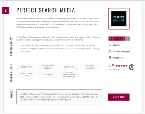 Perfect Search Media's Clutch profile