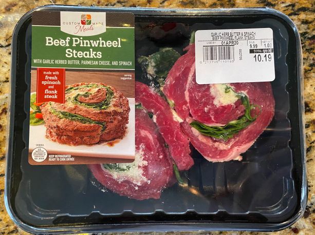 beef pinwheels on a granite counter top