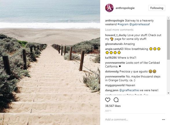 Anthropologie Instagram beach scene regram
