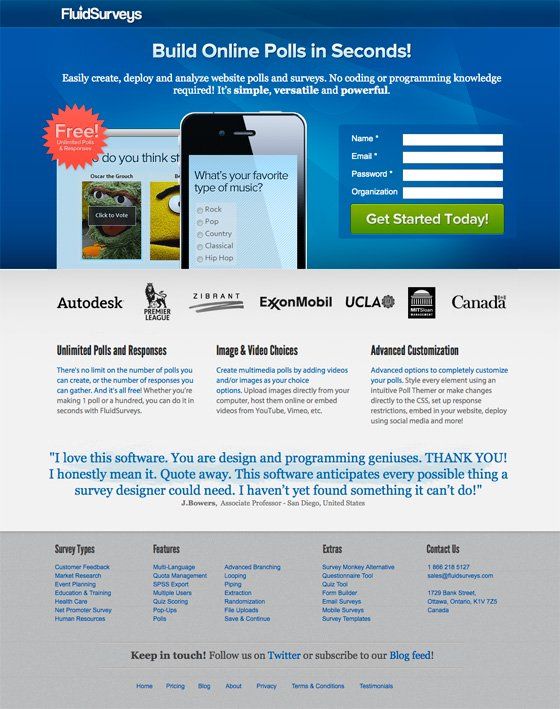 Landing page example