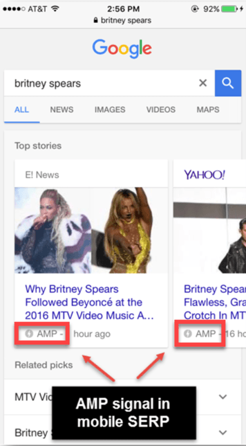 Google AMP Britney Spears