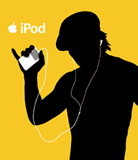 ipod ad, man with ipod and beret dancing