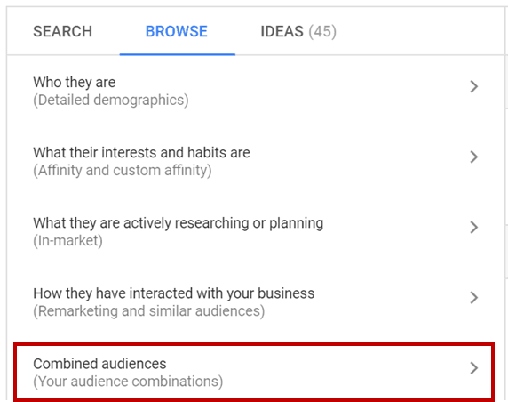 combined audience feature in google ads